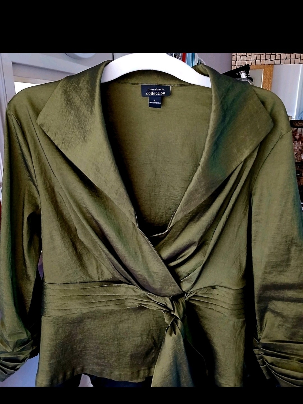 Dressbarn Olive Green Satin Wrap Top For Work Or Play Very Versatile